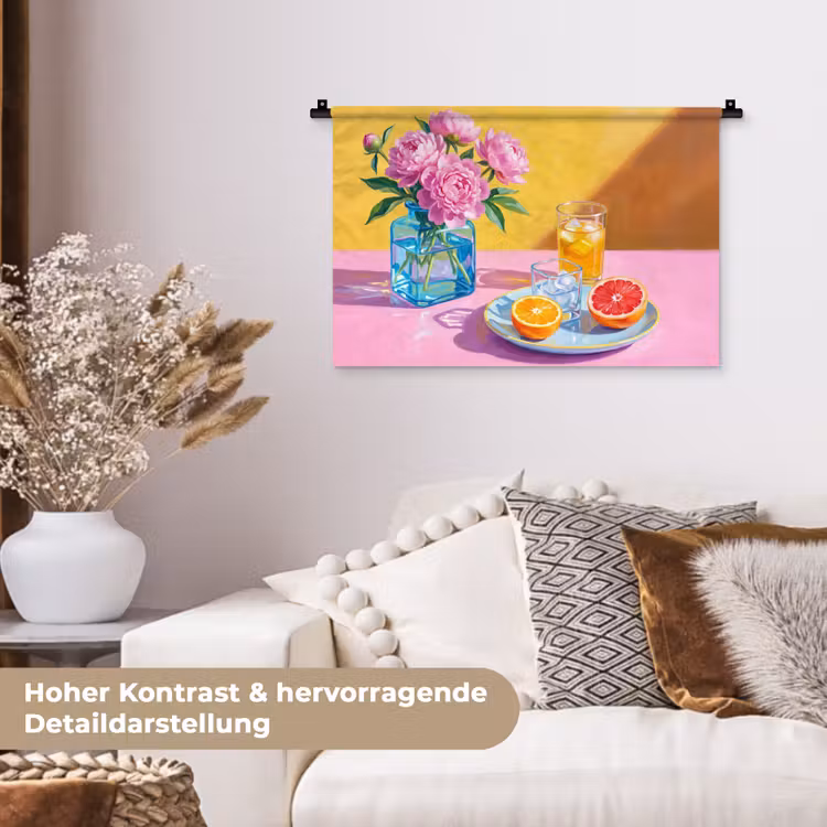 Wandteppich - Blumen – Rosa – Modern - Bloemen - Roze - Modern Wandkleed katoen klein