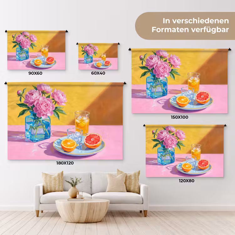 Wandteppich - Blumen – Rosa – Modern - Bloemen - Roze - Modern Wandkleed katoen klein