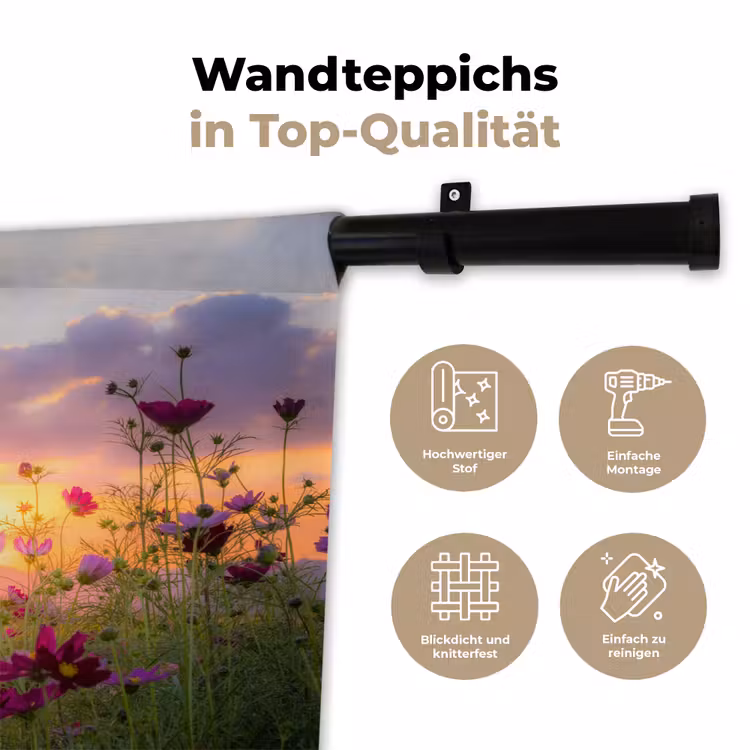 Bloemen - Roze - Zonsondergang - Natuur - Weide - Horizon Wandkleed katoen klein -tsfeer2_DE