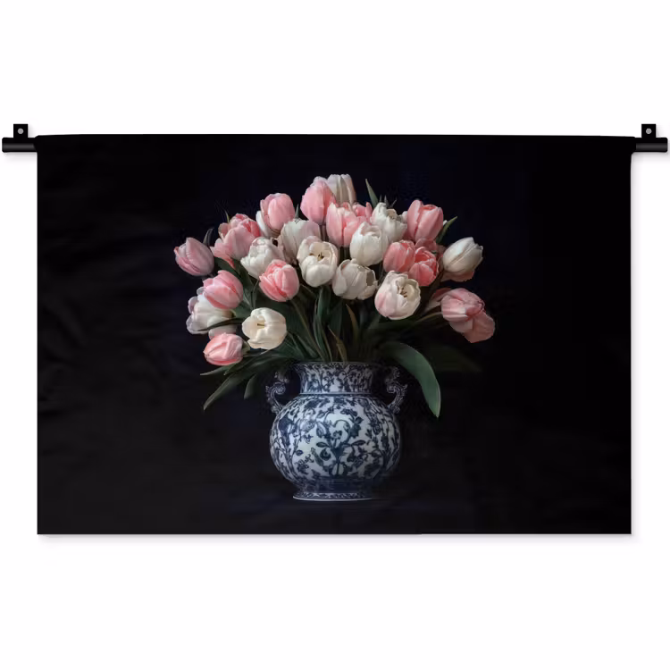 Bloemen - Roze - Tulpen - Vaas Wandkleed katoen klein -zz3d
