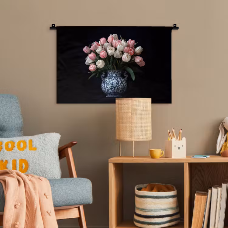 Bloemen - Roze - Tulpen - Vaas Wandkleed katoen klein -wsfeer4_kind