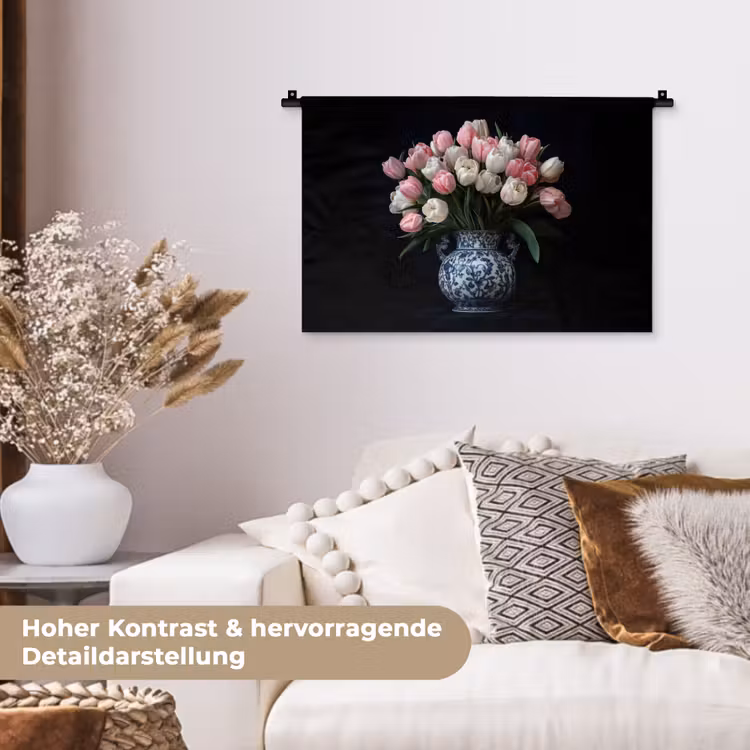 Bloemen - Roze - Tulpen - Vaas Wandkleed katoen klein -tsfeer1_DE