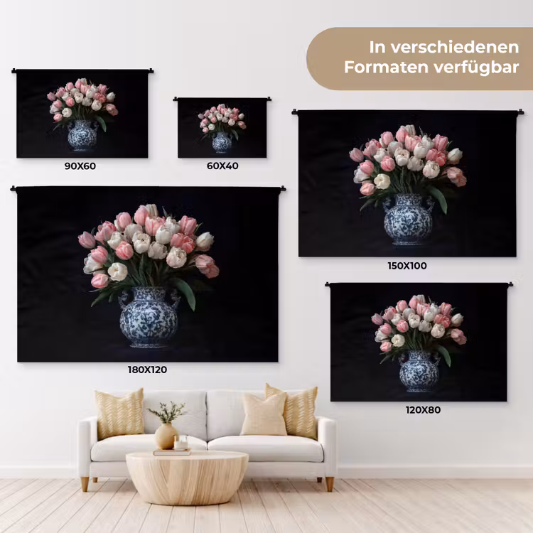Bloemen - Roze - Tulpen - Vaas Wandkleed katoen klein -tsfeer8_DE