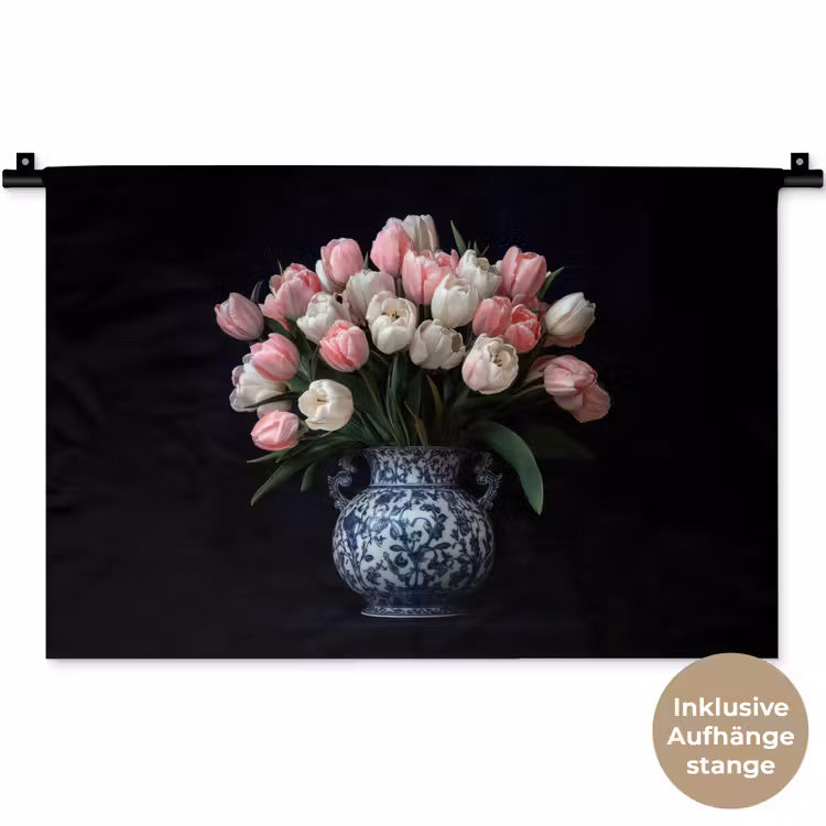 Bloemen - Roze - Tulpen - Vaas Wandkleed katoen klein -t3d_DE
