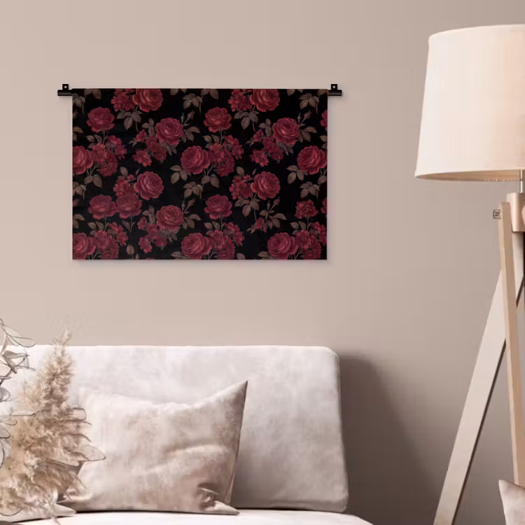 Bloemen - Roos - Patroon - Klassiek - Rood Wandkleed katoen klein -sfeer4