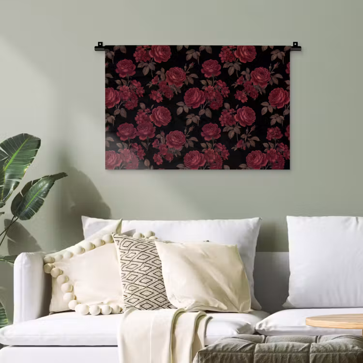 Bloemen - Roos - Patroon - Klassiek - Rood Wandkleed katoen klein -sfeer7