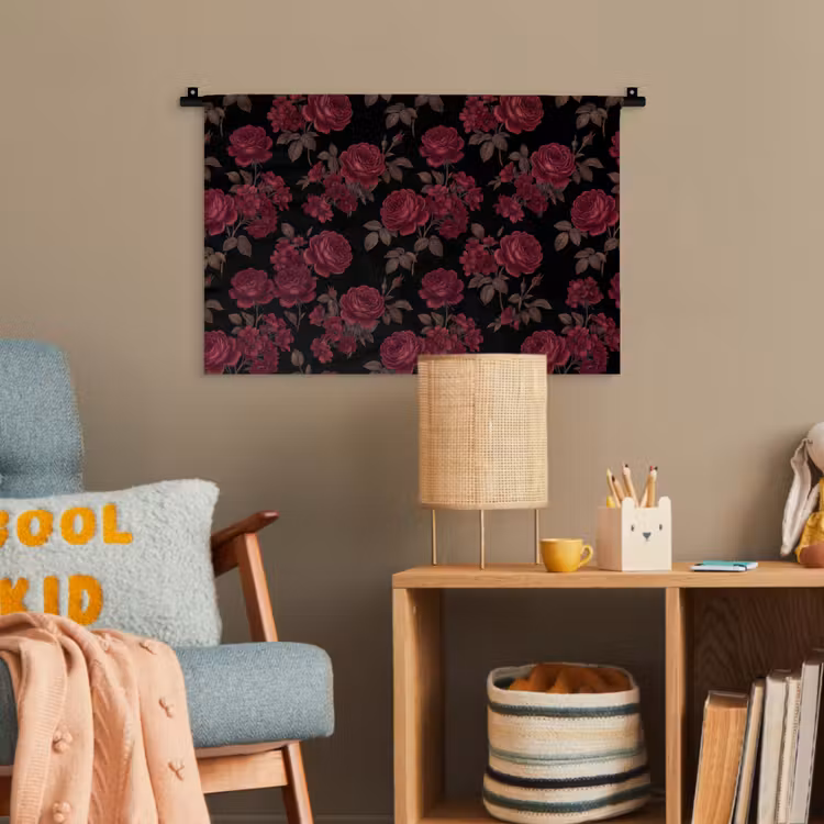 Bloemen - Roos - Patroon - Klassiek - Rood Wandkleed katoen klein -wsfeer4_kind