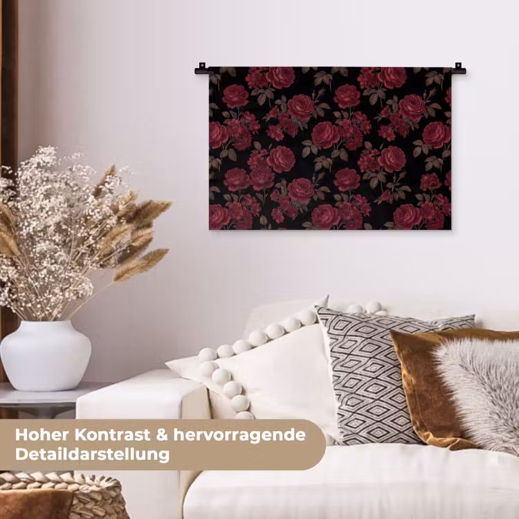 Bloemen - Roos - Patroon - Klassiek - Rood Wandkleed katoen klein -tsfeer1_DE