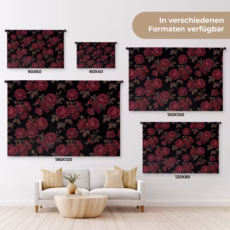 Bloemen - Roos - Patroon - Klassiek - Rood Wandkleed katoen klein -tsfeer8_DE