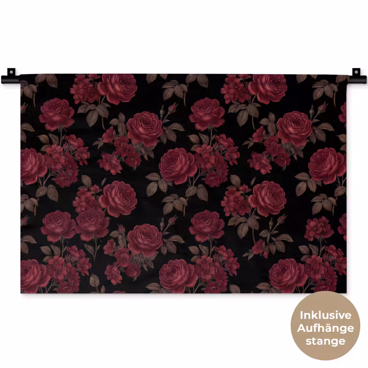 Bloemen - Roos - Patroon - Klassiek - Rood Wandkleed katoen klein -t3d_DE