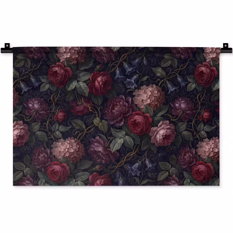Bloemen - Rood - Klassiek - Donker - Patroon Wandkleed katoen klein -zz3d
