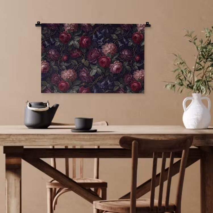 Bloemen - Rood - Klassiek - Donker - Patroon Wandkleed katoen klein -sfeer6