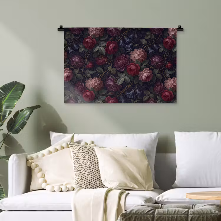 Bloemen - Rood - Klassiek - Donker - Patroon Wandkleed katoen klein -sfeer7