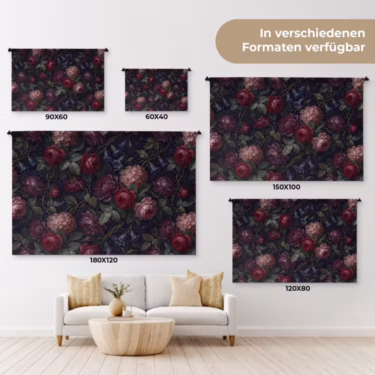 Bloemen - Rood - Klassiek - Donker - Patroon Wandkleed katoen klein -tsfeer8_DE