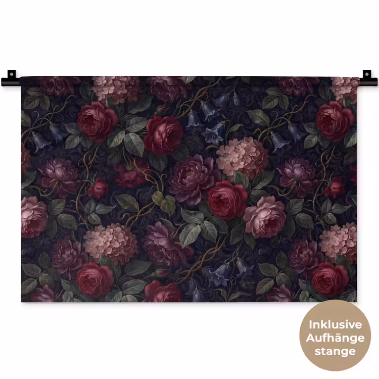 Bloemen - Rood - Klassiek - Donker - Patroon Wandkleed katoen klein -t3d_DE