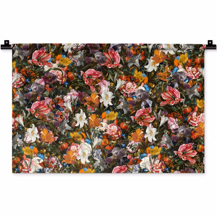 Bloemen - Vlinder - Design - Kunst - Abstract - Schilderij - Oude meesters Wandkleed katoen klein -zz3d
