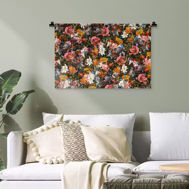 Bloemen - Vlinder - Design - Kunst - Abstract - Schilderij - Oude meesters Wandkleed katoen klein -sfeer7