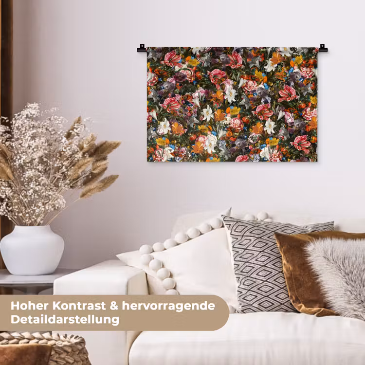 Bloemen - Vlinder - Design - Kunst - Abstract - Schilderij - Oude meesters Wandkleed katoen klein -tsfeer1_DE
