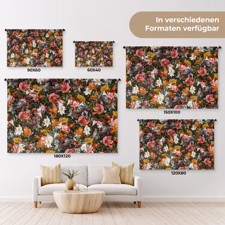 Bloemen - Vlinder - Design - Kunst - Abstract - Schilderij - Oude meesters Wandkleed katoen klein -tsfeer8_DE