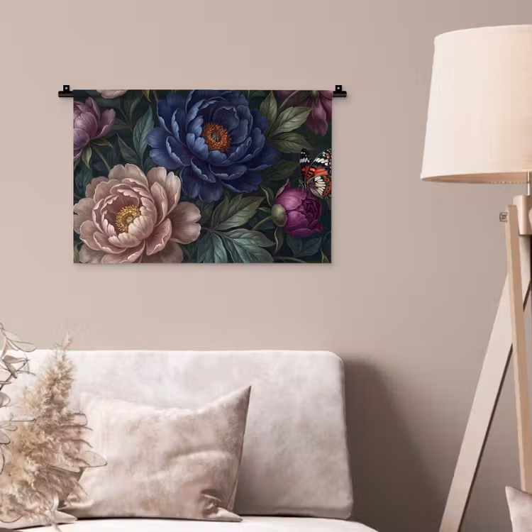 Bloemen - Vlinder - Natuur - Modern - Paars Wandkleed katoen klein -sfeer4