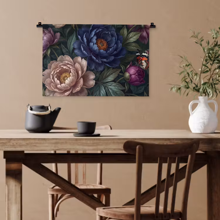 Bloemen - Vlinder - Natuur - Modern - Paars Wandkleed katoen klein -sfeer6