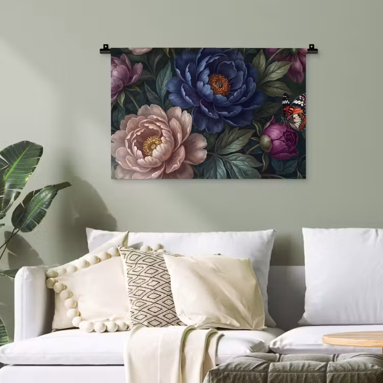 Bloemen - Vlinder - Natuur - Modern - Paars Wandkleed katoen klein -sfeer7