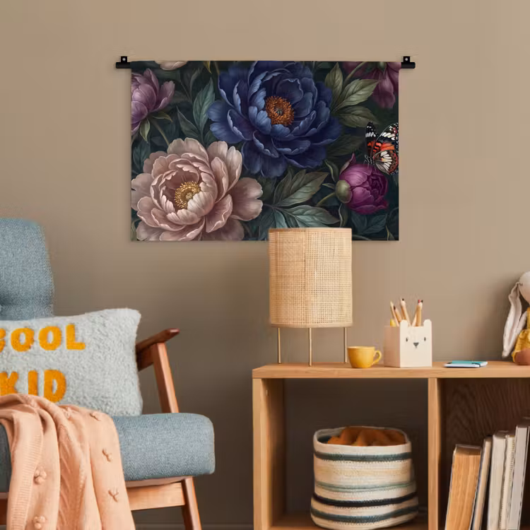 Bloemen - Vlinder - Natuur - Modern - Paars Wandkleed katoen klein -wsfeer4_kind