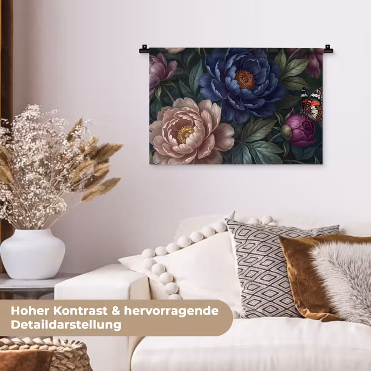 Bloemen - Vlinder - Natuur - Modern - Paars Wandkleed katoen klein -tsfeer1_DE