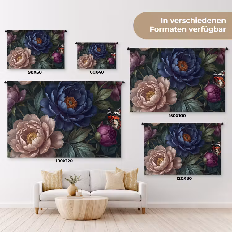 Bloemen - Vlinder - Natuur - Modern - Paars Wandkleed katoen klein -tsfeer8_DE