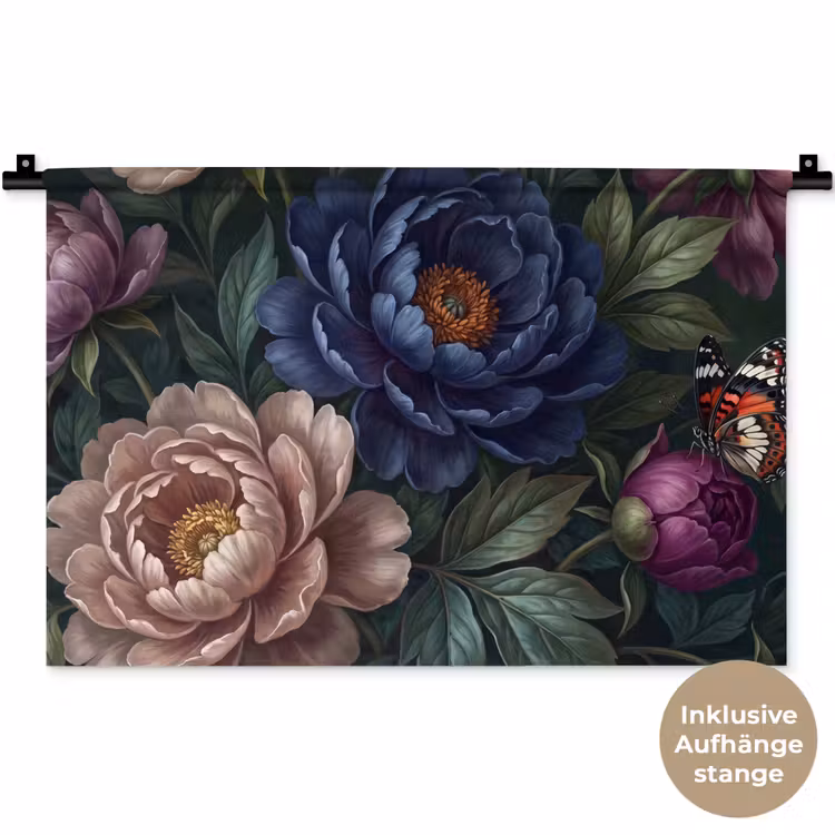 Bloemen - Vlinder - Natuur - Modern - Paars Wandkleed katoen klein -t3d_DE