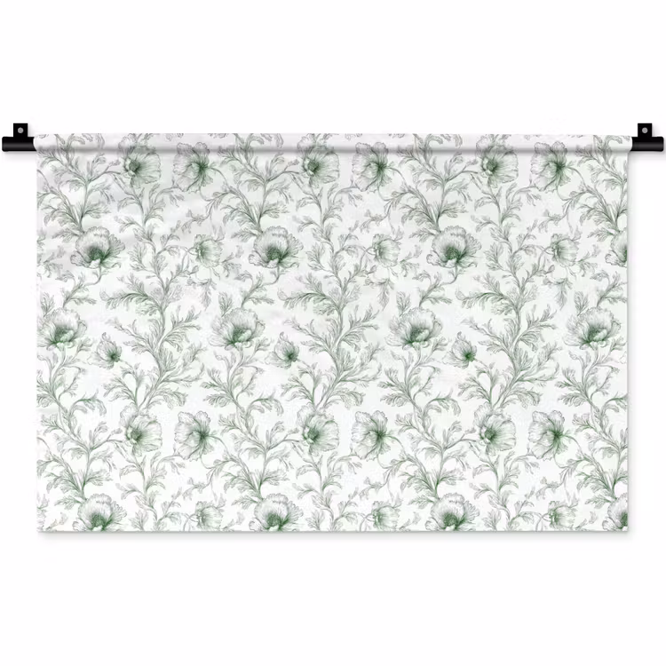 Bloemen - Getekend - Groen Wandkleed katoen klein 269 -zz3d