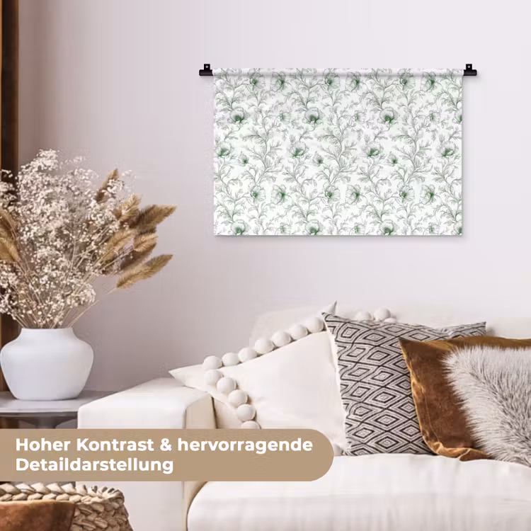 Bloemen - Getekend - Groen Wandkleed katoen klein 269 -tsfeer1_DE