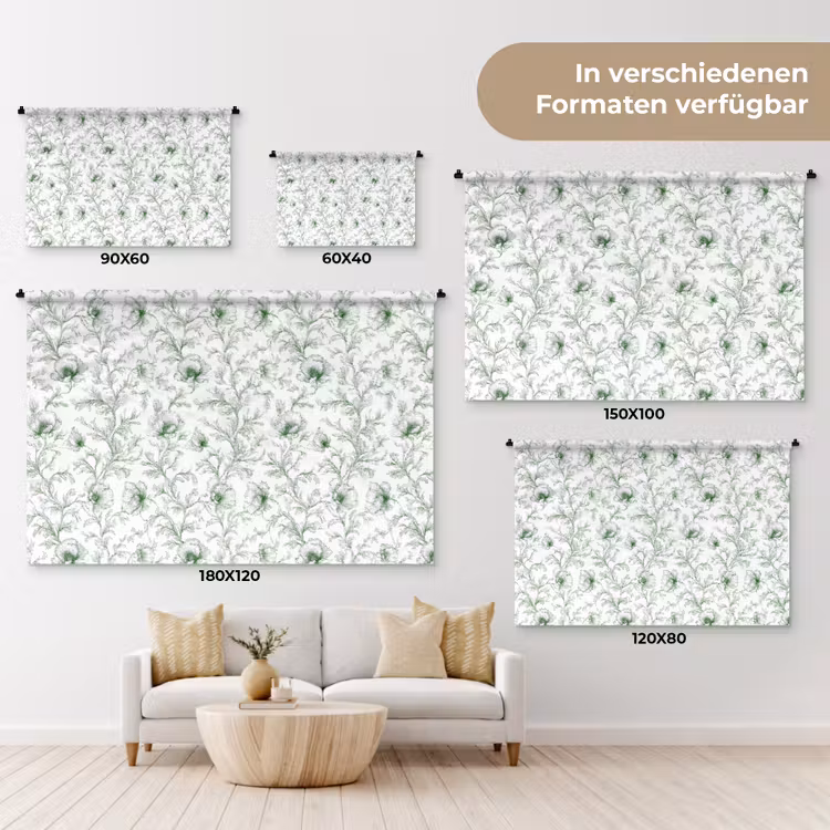 Bloemen - Getekend - Groen Wandkleed katoen klein 269 -tsfeer8_DE
