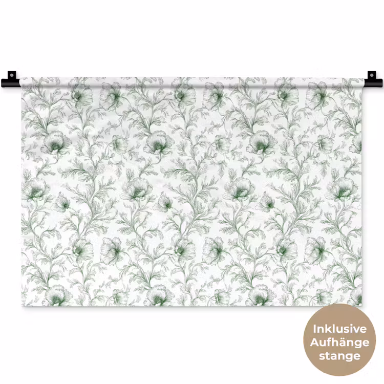 Bloemen - Getekend - Groen Wandkleed katoen klein 269 -t3d_DE