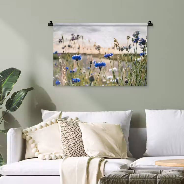 Bloemen - Zomer - Korenbloem - Blauw - Zon - Wolken Wandkleed katoen klein -sfeer7