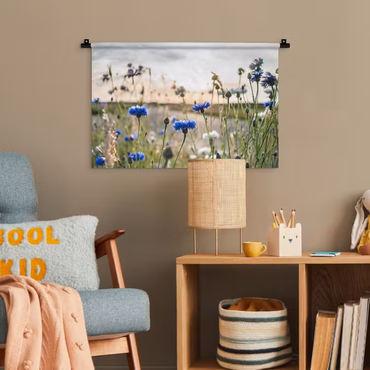Bloemen - Zomer - Korenbloem - Blauw - Zon - Wolken Wandkleed katoen klein -wsfeer4_kind