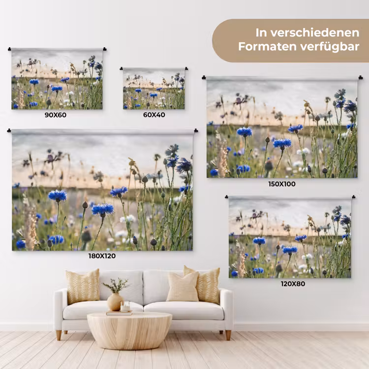 Bloemen - Zomer - Korenbloem - Blauw - Zon - Wolken Wandkleed katoen klein -tsfeer8_DE