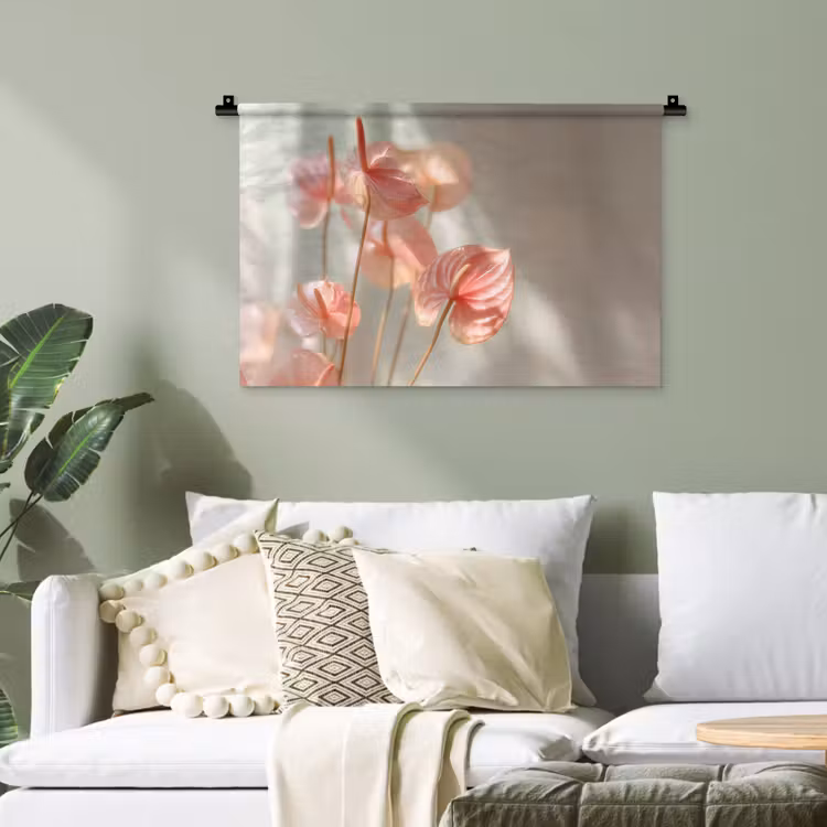 Bloemen - Stelen - Roze - Schaduw Wandkleed katoen klein -sfeer7