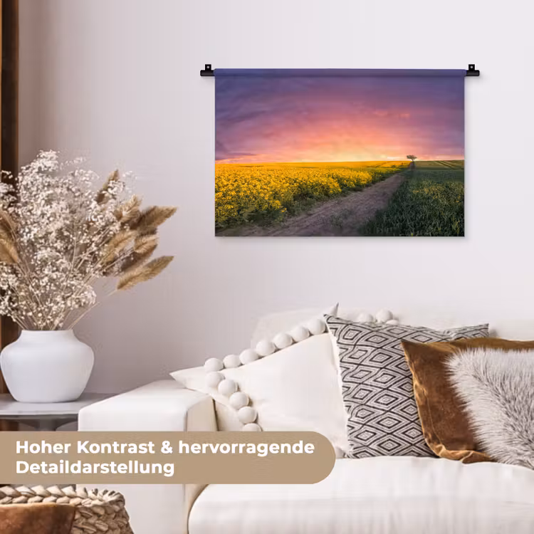 Bloemen - Weg - Lucht - Geel - Paars - Zonsondergang - Natuur Wandkleed katoen klein -tsfeer1_DE