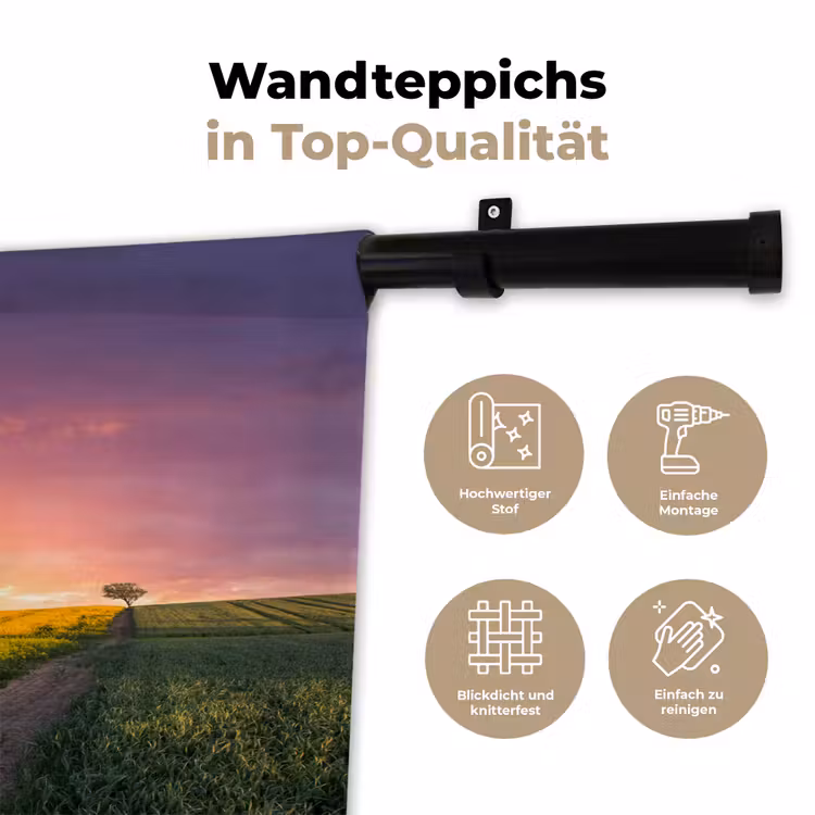 Bloemen - Weg - Lucht - Geel - Paars - Zonsondergang - Natuur Wandkleed katoen klein -tsfeer2_DE