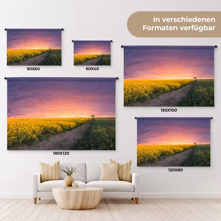 Bloemen - Weg - Lucht - Geel - Paars - Zonsondergang - Natuur Wandkleed katoen klein -tsfeer8_DE