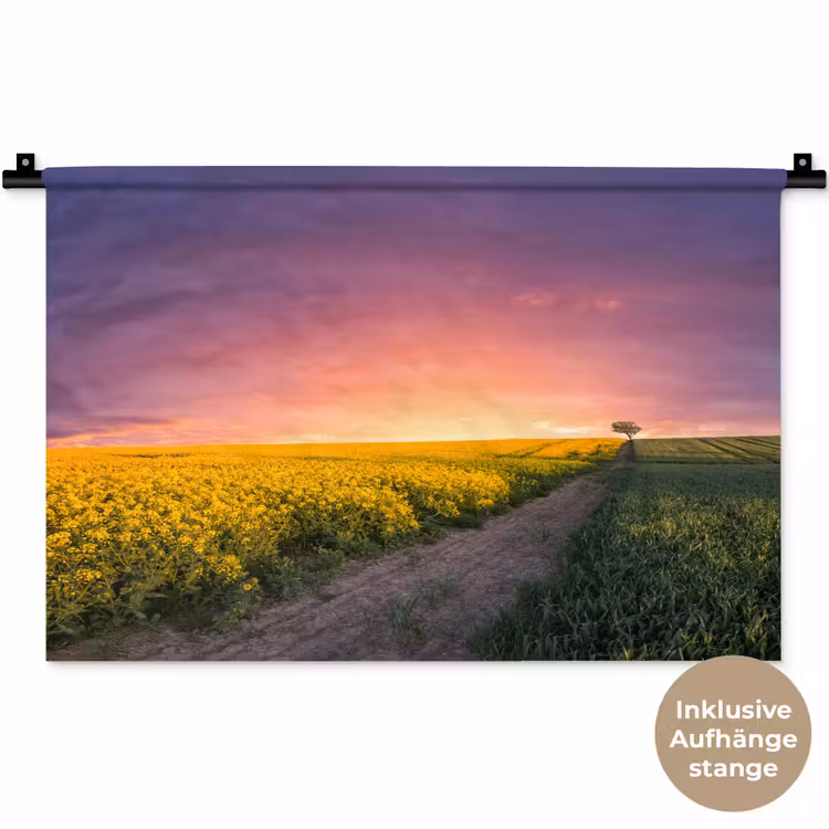 Bloemen - Weg - Lucht - Geel - Paars - Zonsondergang - Natuur Wandkleed katoen klein -t3d_DE