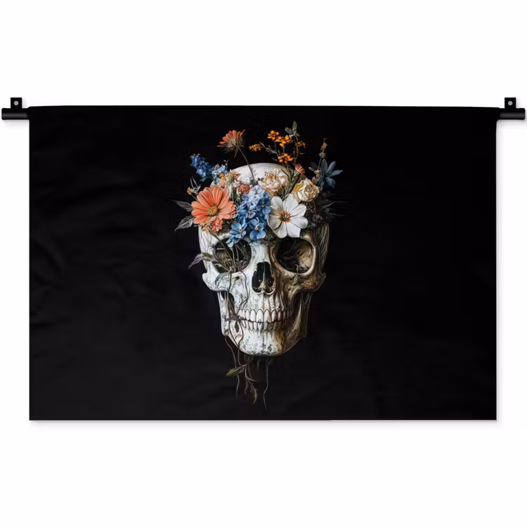 Bloemen - Schedel - Kleurrijk Wandkleed katoen klein -zz3d