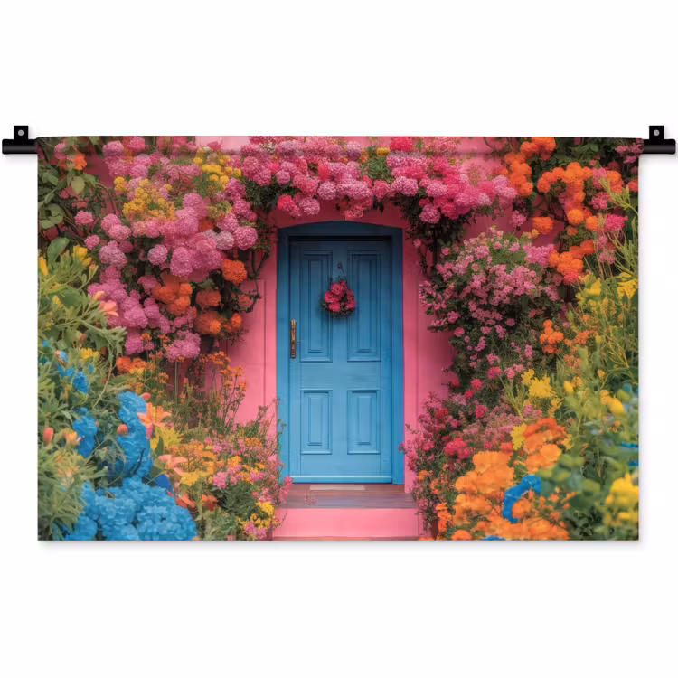 Bloemen - Deur - Roze Wandkleed katoen klein -zz3d