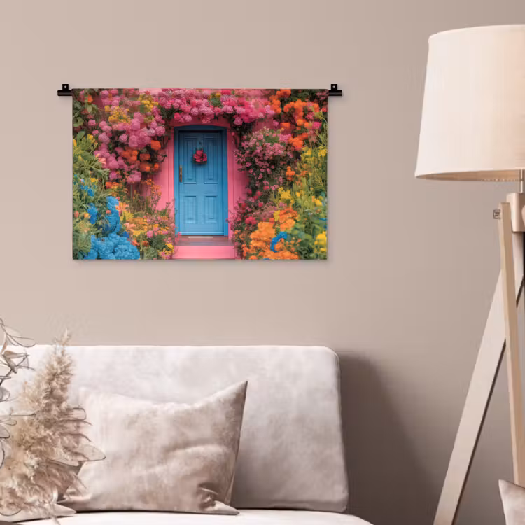Bloemen - Deur - Roze Wandkleed katoen klein -sfeer4