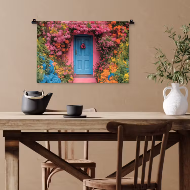 Bloemen - Deur - Roze Wandkleed katoen klein -sfeer6