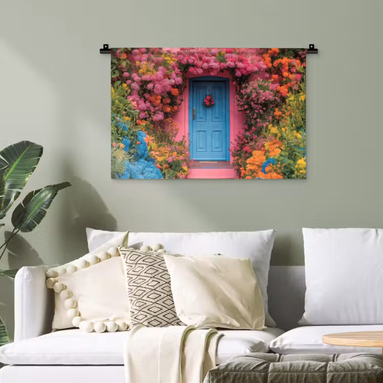 Bloemen - Deur - Roze Wandkleed katoen klein -sfeer7