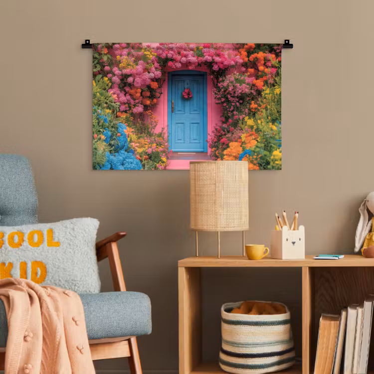 Bloemen - Deur - Roze Wandkleed katoen klein -wsfeer4_kind