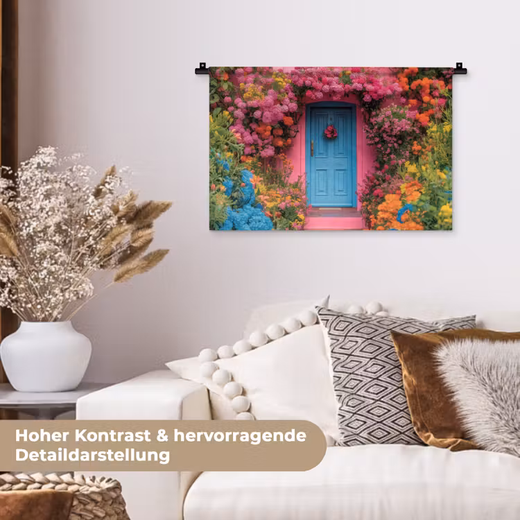 Bloemen - Deur - Roze Wandkleed katoen klein -tsfeer1_DE