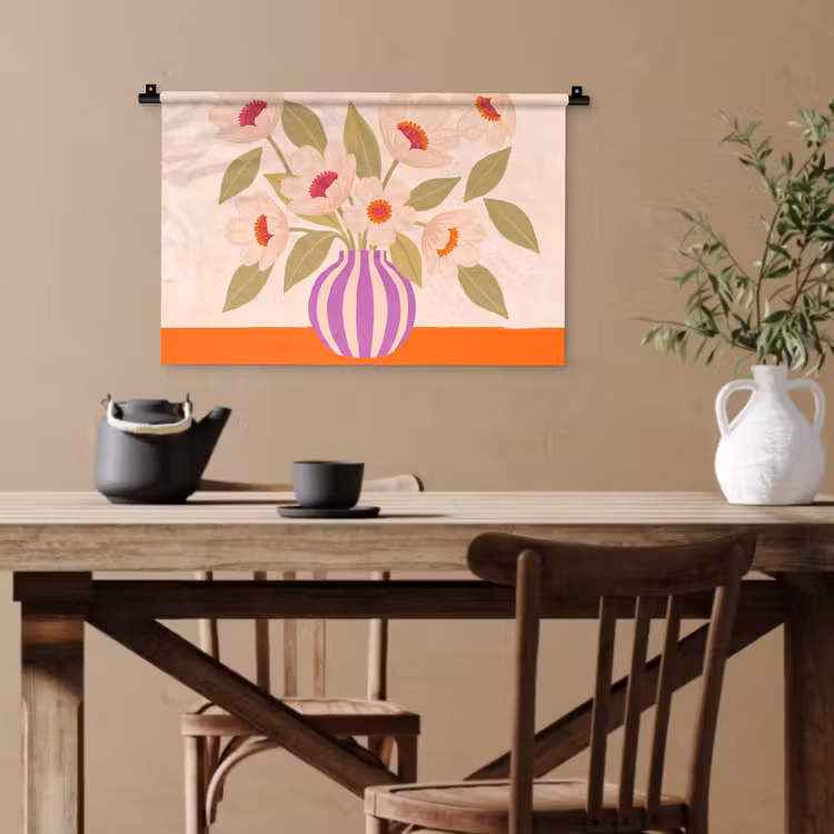 Bloemen - Vaas - Abstract - Paars - Oranje Wandkleed katoen klein -sfeer6